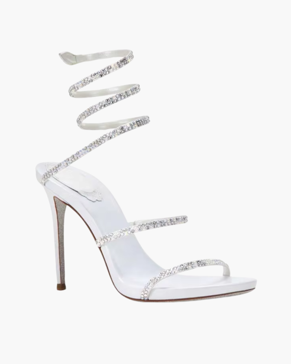 Desideria – Fijne naaldhak – Strass sandalen met dubbele band