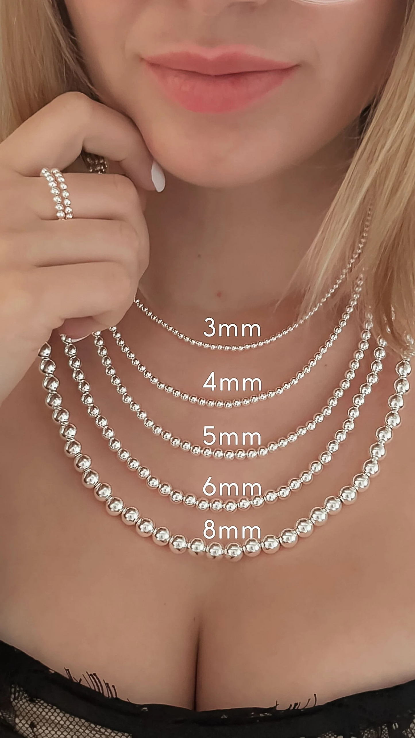 Zilveren stretch ketting - Sterling zilveren kralenketting zonder sluiting