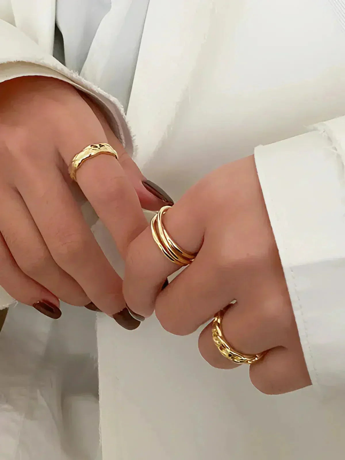 Goudkleurig hoopring-trio - Gedraaide structuur