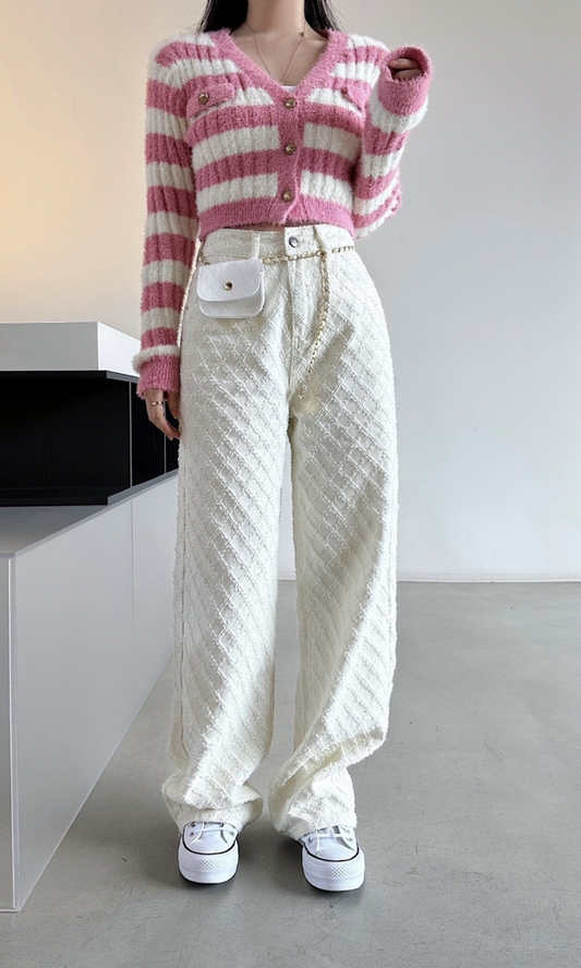 Cerelline – Textuur geweven patroon – Wijde broek