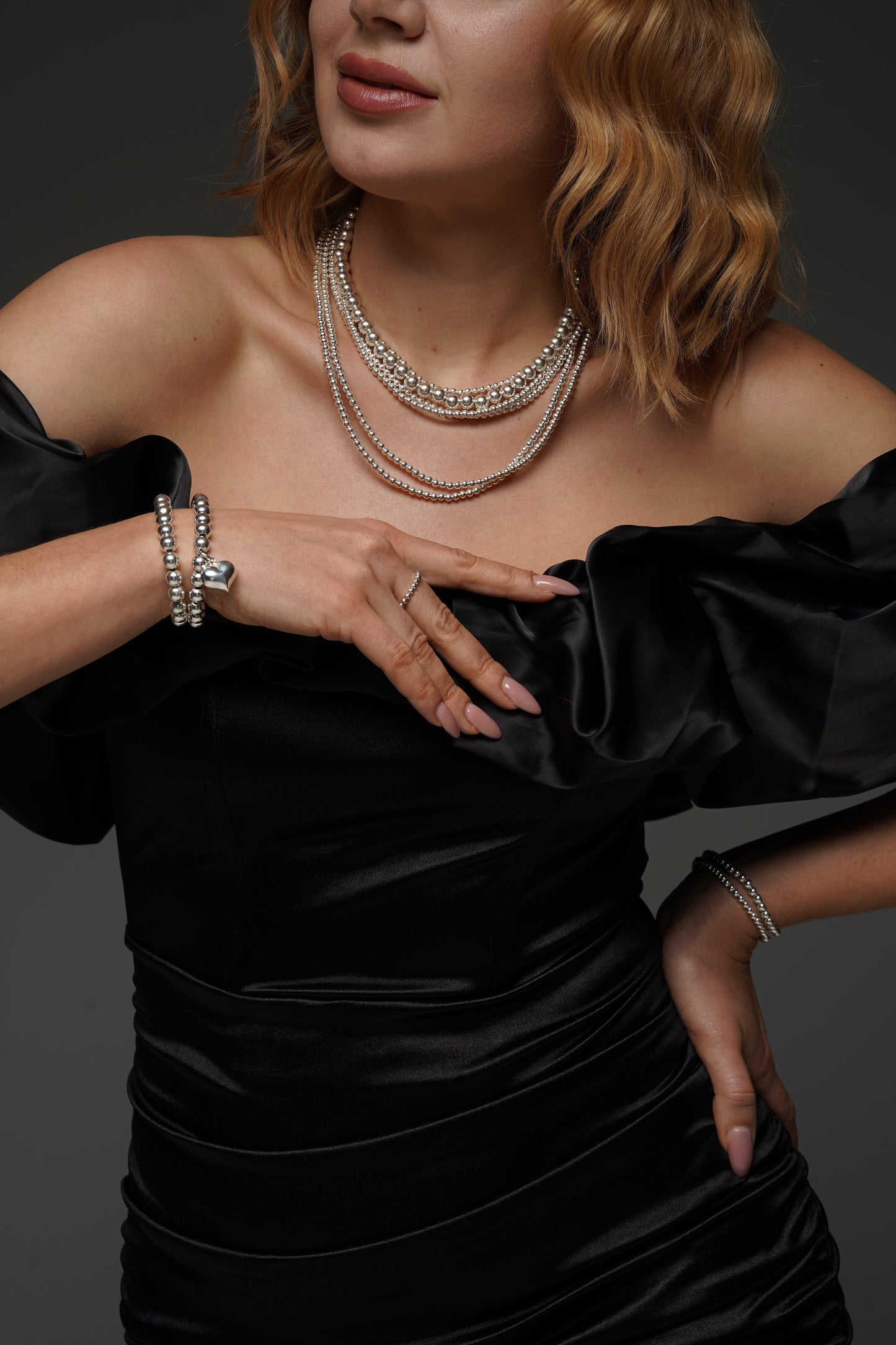 Zilveren stretch ketting - Sterling zilveren kralenketting zonder sluiting