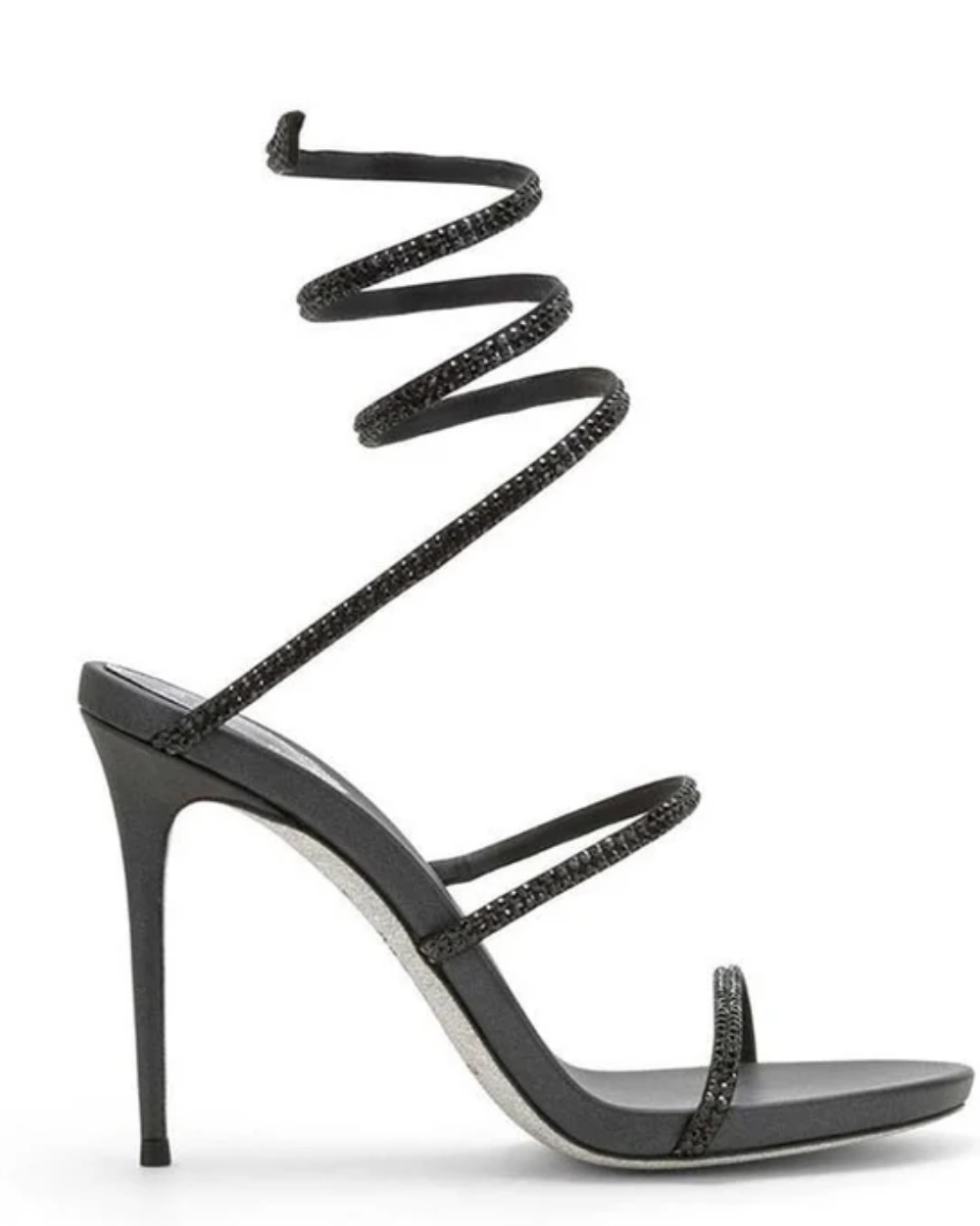 Desideria – Fijne naaldhak – Strass sandalen met dubbele band