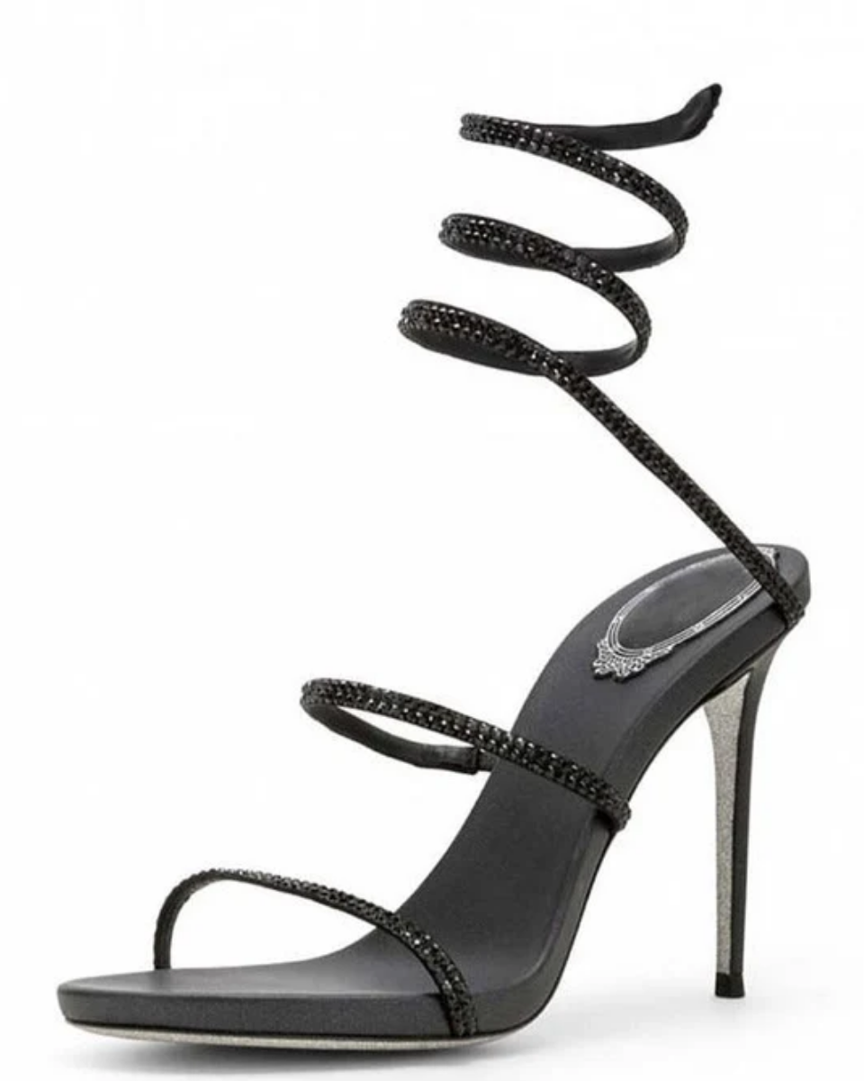 Desideria – Fijne naaldhak – Strass sandalen met dubbele band