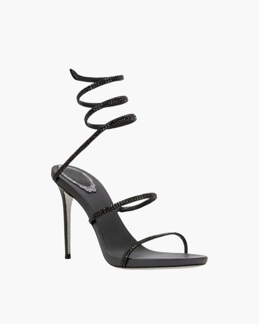 Desideria – Fijne naaldhak – Strass sandalen met dubbele band