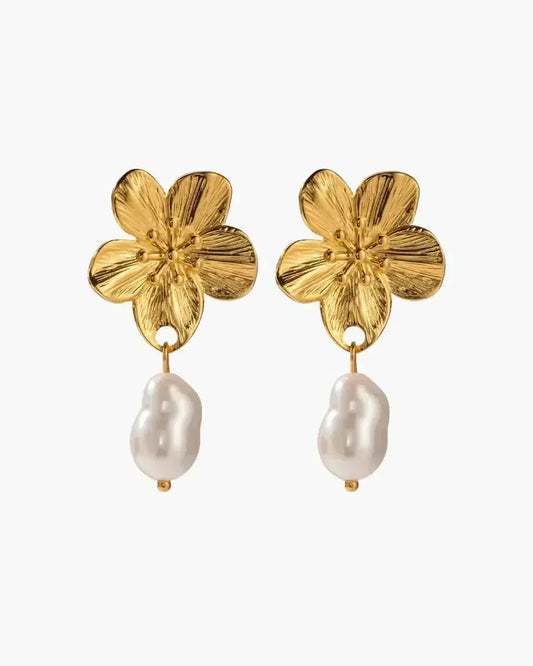 Floral pearl oorbellen - Tijdloze elegantie in goud