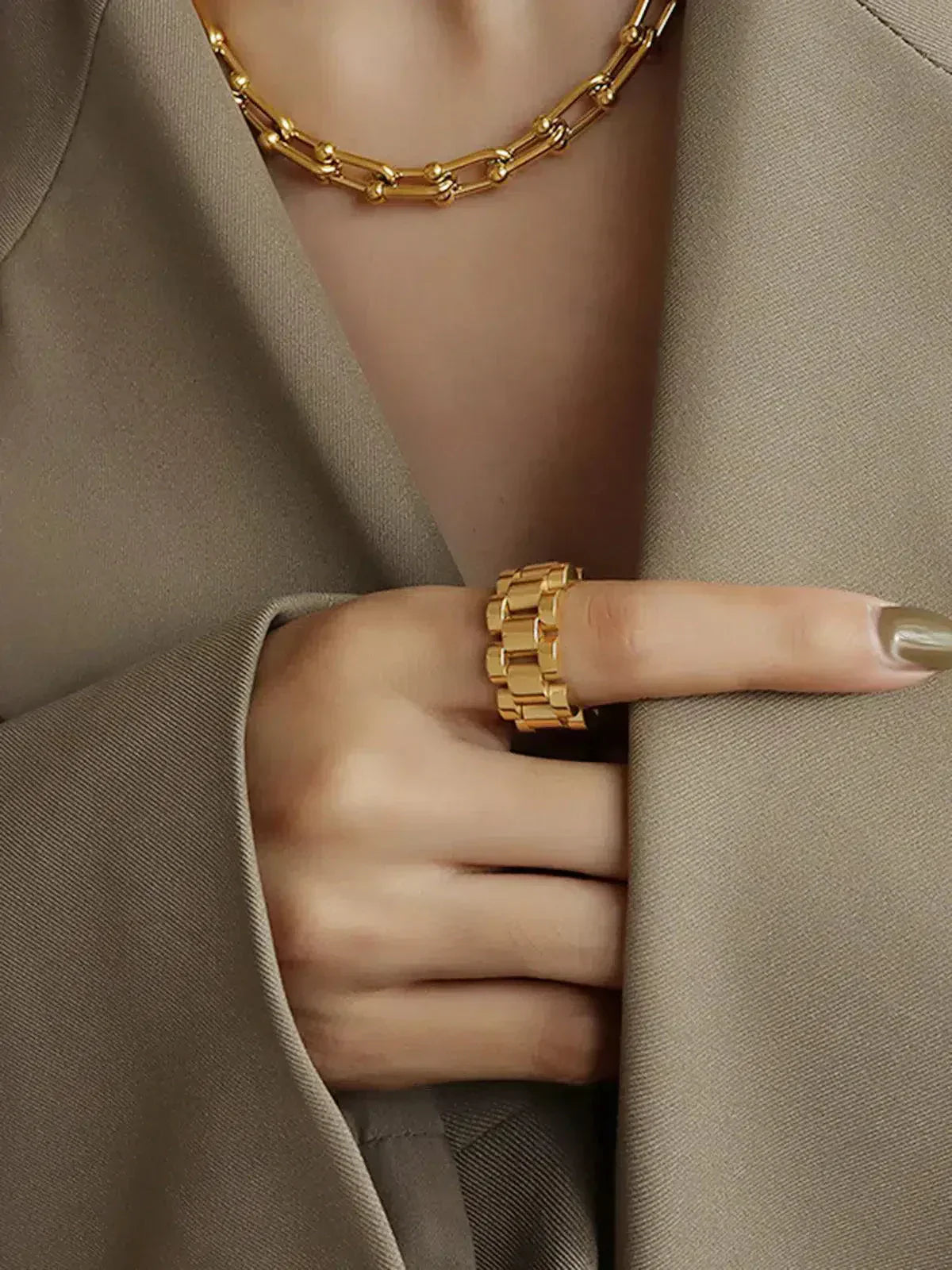 Statementring met blokschakels - Gepolijste afwerking