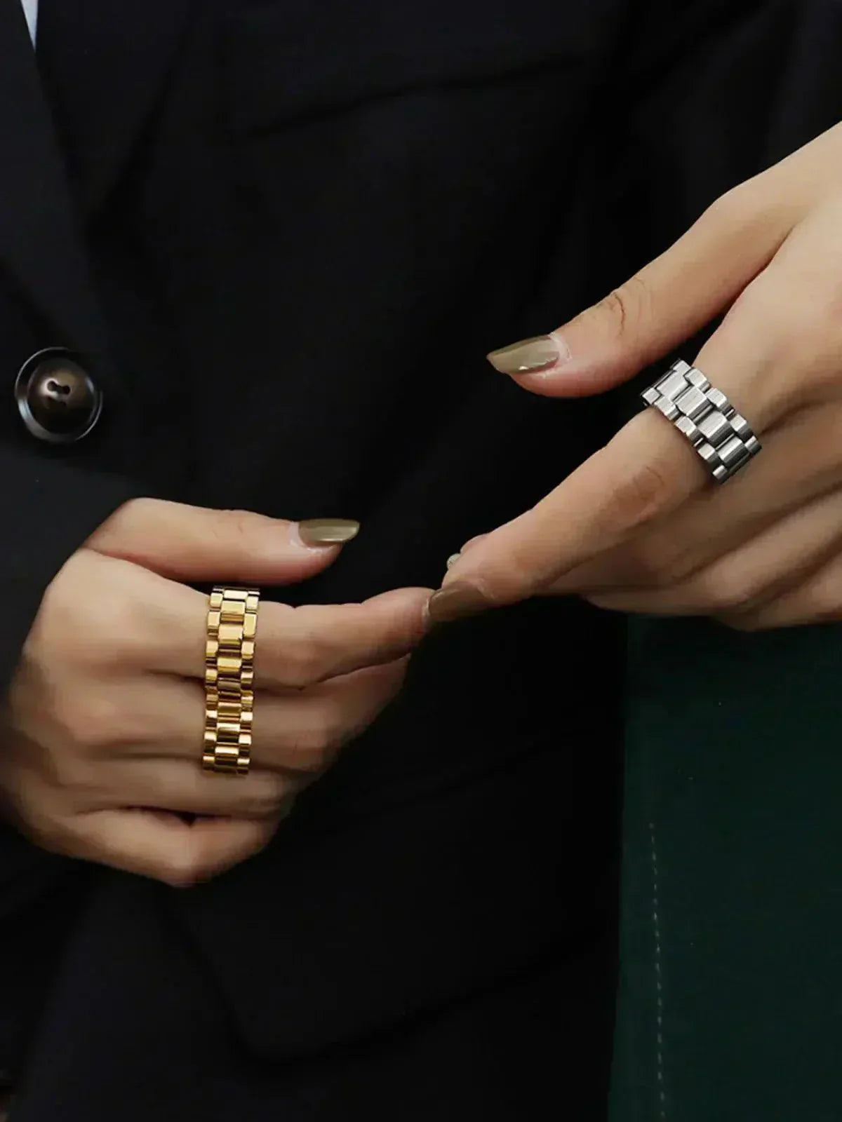 Statementring met blokschakels - Gepolijste afwerking