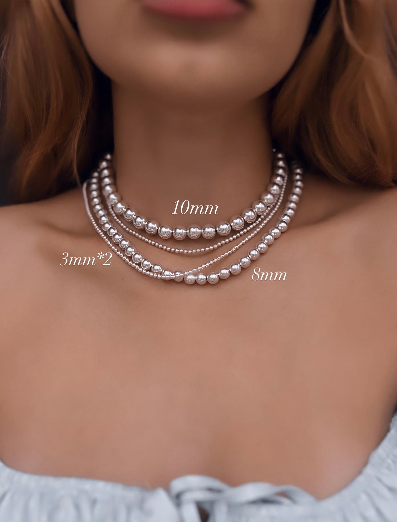 Zilveren stretch ketting - Elegante sterling zilveren kralenketting zonder sluiting