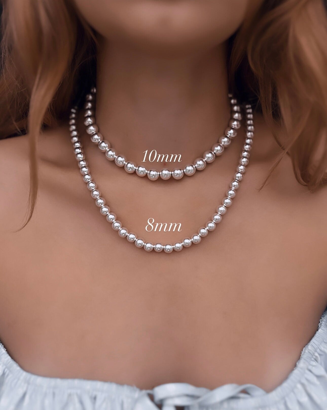 Zilveren stretch ketting - Elegante sterling zilveren kralenketting zonder sluiting