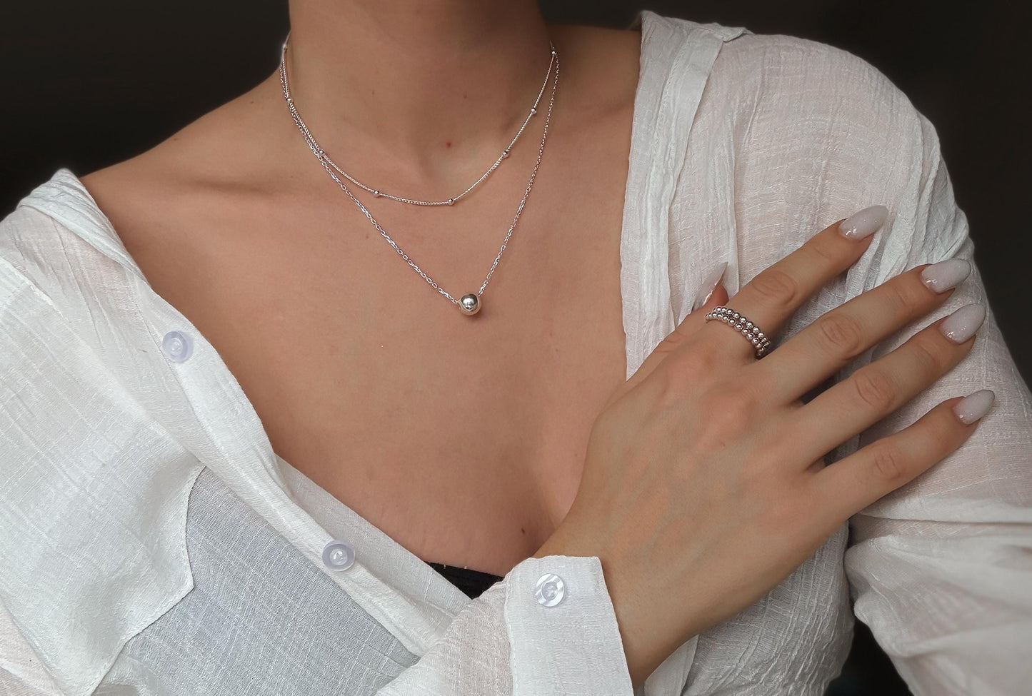 Italiaanse zilveren floating bead ketting - Minimalistische sterling zilveren hanger