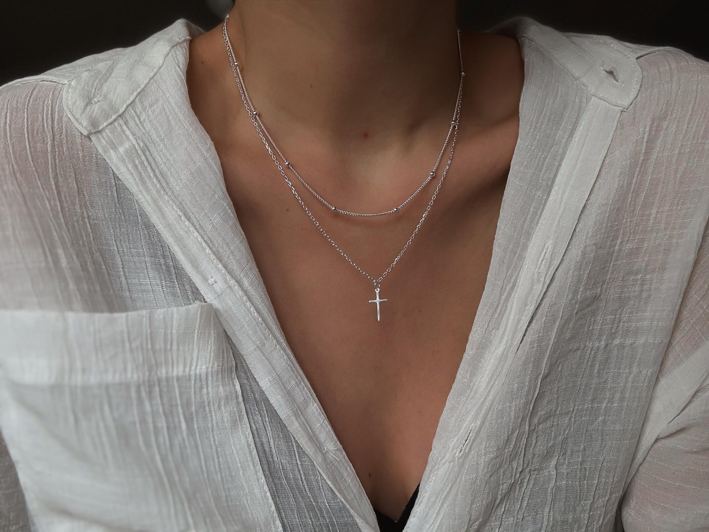 Italiaanse zilveren kruis ketting - Elegante sterling zilveren hanger