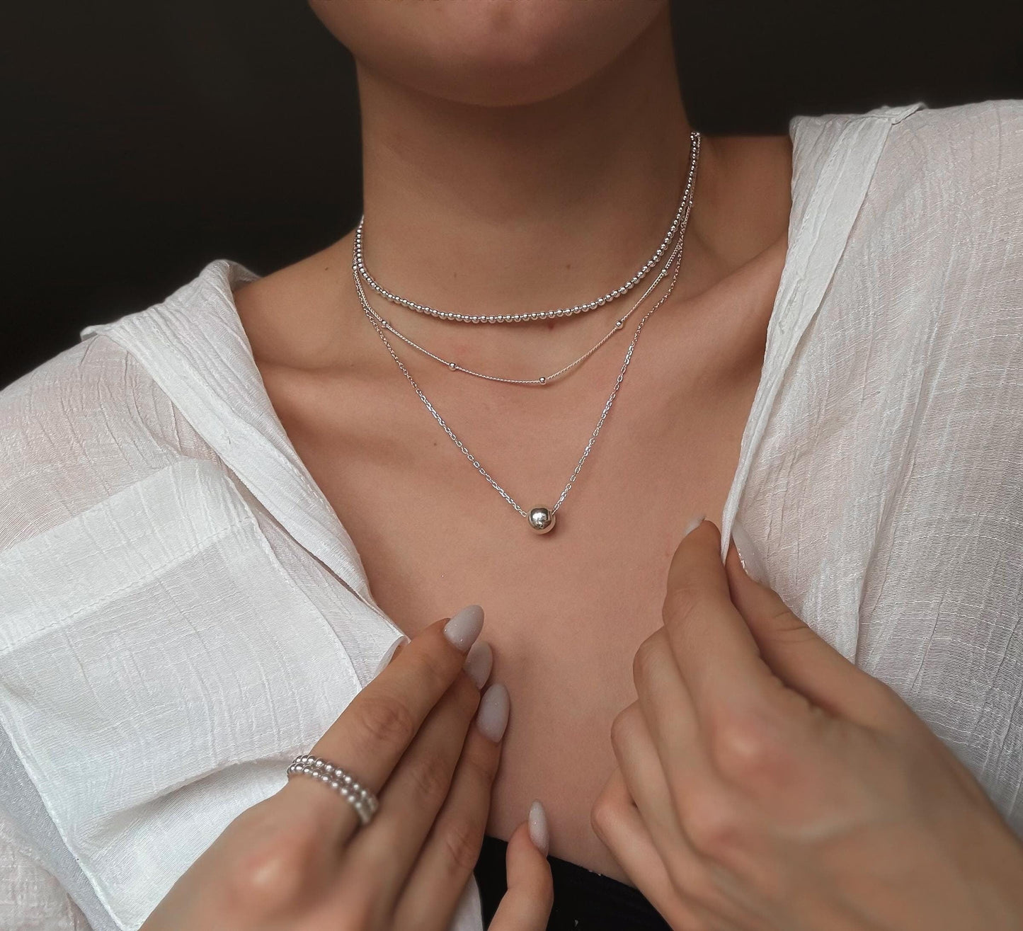 Italiaanse zilveren floating bead ketting - Minimalistische sterling zilveren hanger