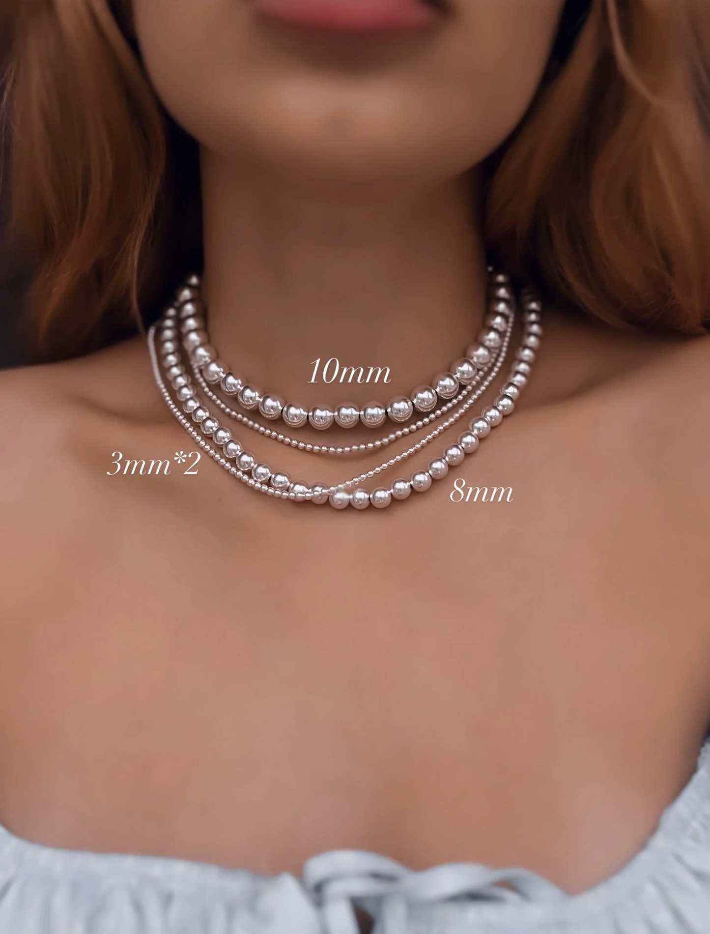 Zilveren stretch ketting - Sterling zilveren kralenketting zonder sluiting