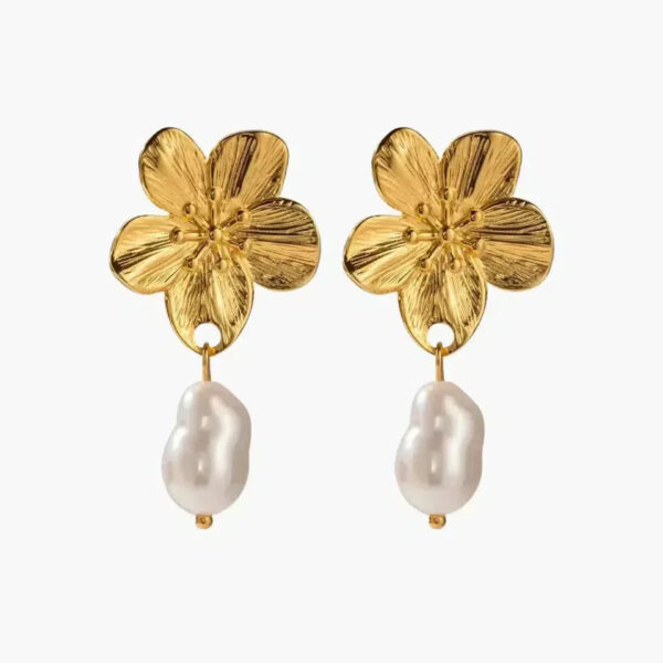Floral pearl oorbellen - Tijdloze elegantie in goud
