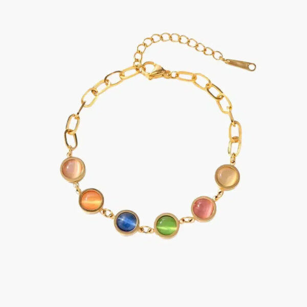 Goudkleurige armband met gekleurde stenen - Verstelbare lengte